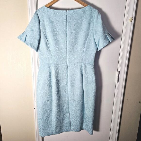 Talbots Light Blue Jacquard Brocade Midi Dress Sz 10 Ruffle Sleeve Jackie-O Tea - Picture 5 of 6